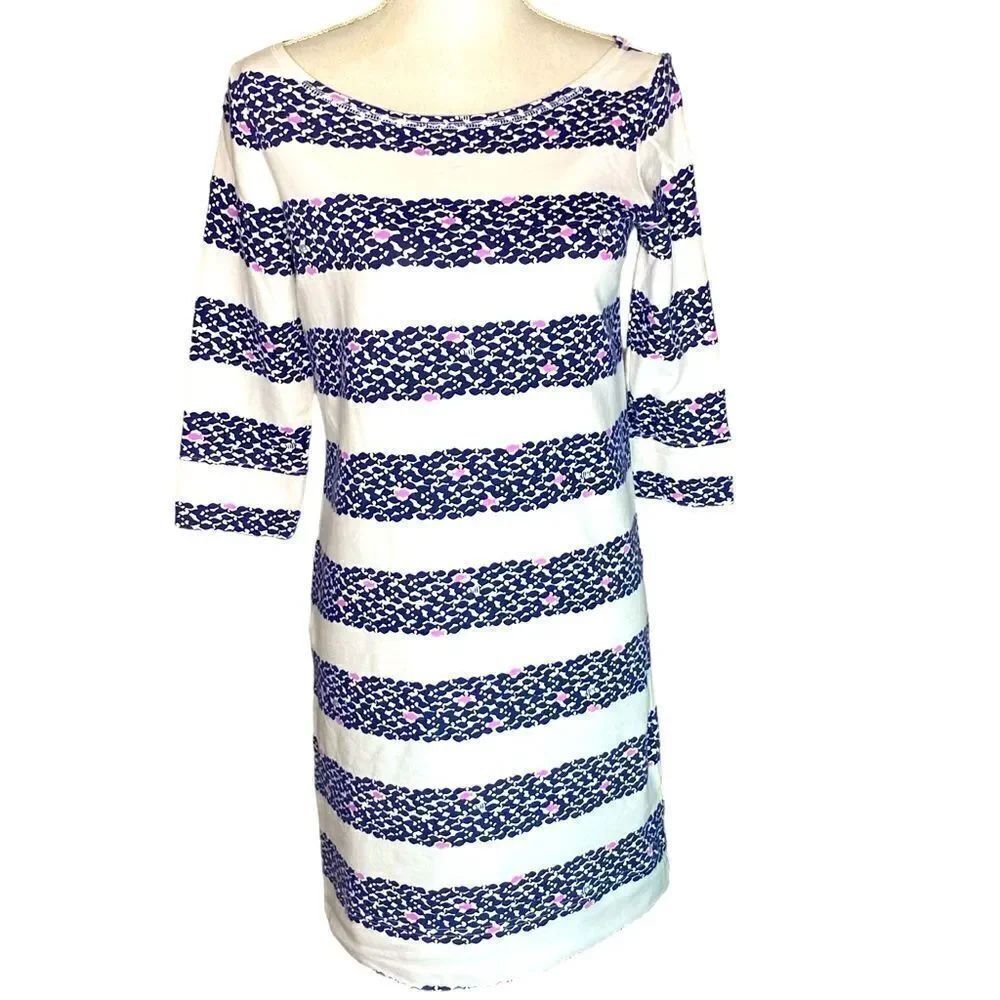 Lilly Pulitzer Cassie Wm’s Sz XS Blue White Striped Under The Sea Fish Dress
